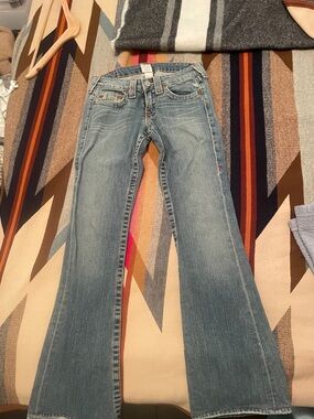 Vintage True Religion Faded Flare Blue Low-Rise Denim Jeans